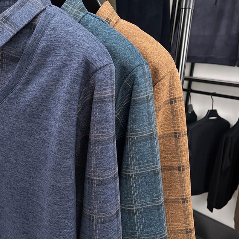 Men's Faux Two-Piece Fleece-Lined Wool Blend Sweater