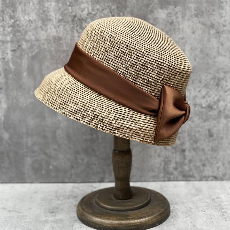 Elegant Small Edge Lampshade Hat Women'S Summer Straw Hat Bow Sunscreen Hat Casual Travel Straw Visor
