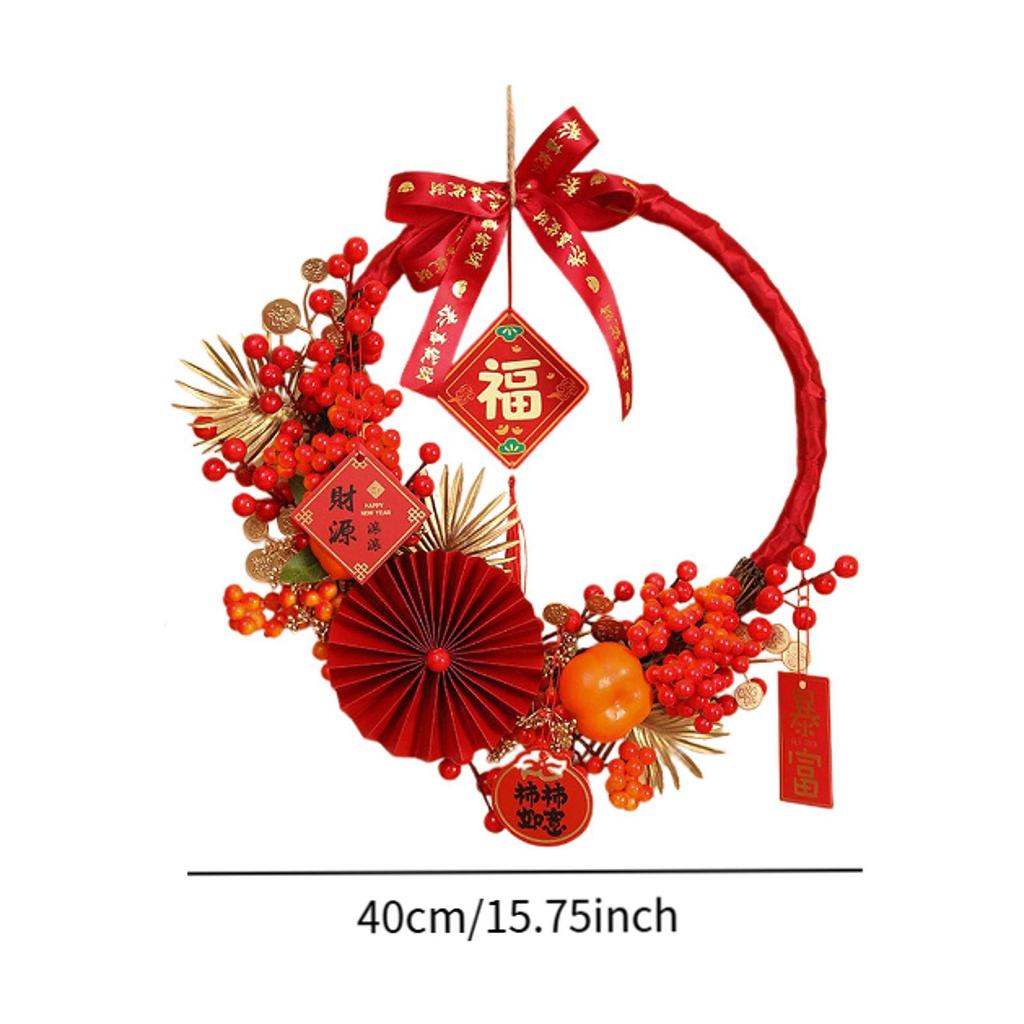 Chinese New Year Wreath Blessing Pendant Artificial Garland Window Decoration for Home Spring Festival Party
