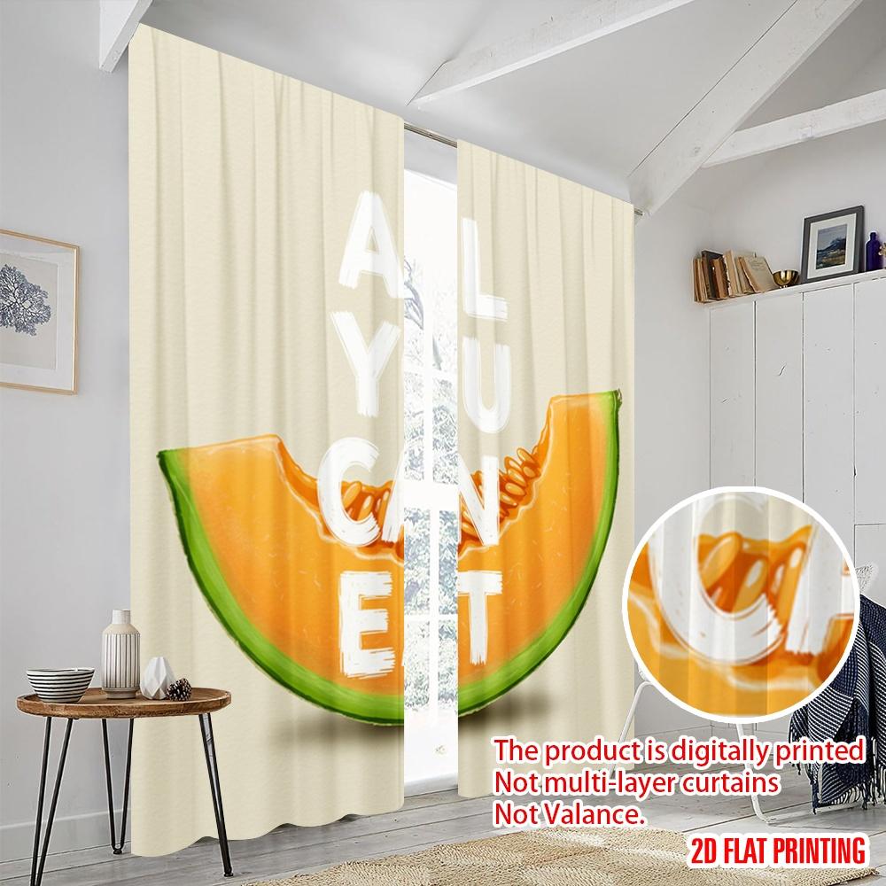 2pcs 2D flat printing Party Curtains Melon All You Can Eat 100% Polyester Without Electricity Festive Holiday for Holiday