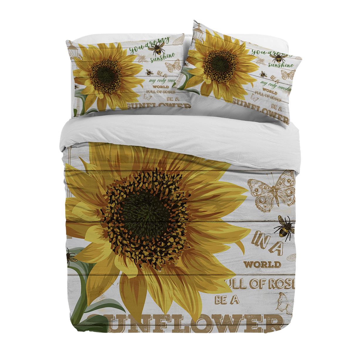 

Sunflower Bee Butterfly Wood Board Duvet Cover With Pillow Case Custom 3pcs Bedding Set Quilt Cover Double Bed Home Textile EU single(135x200cm)