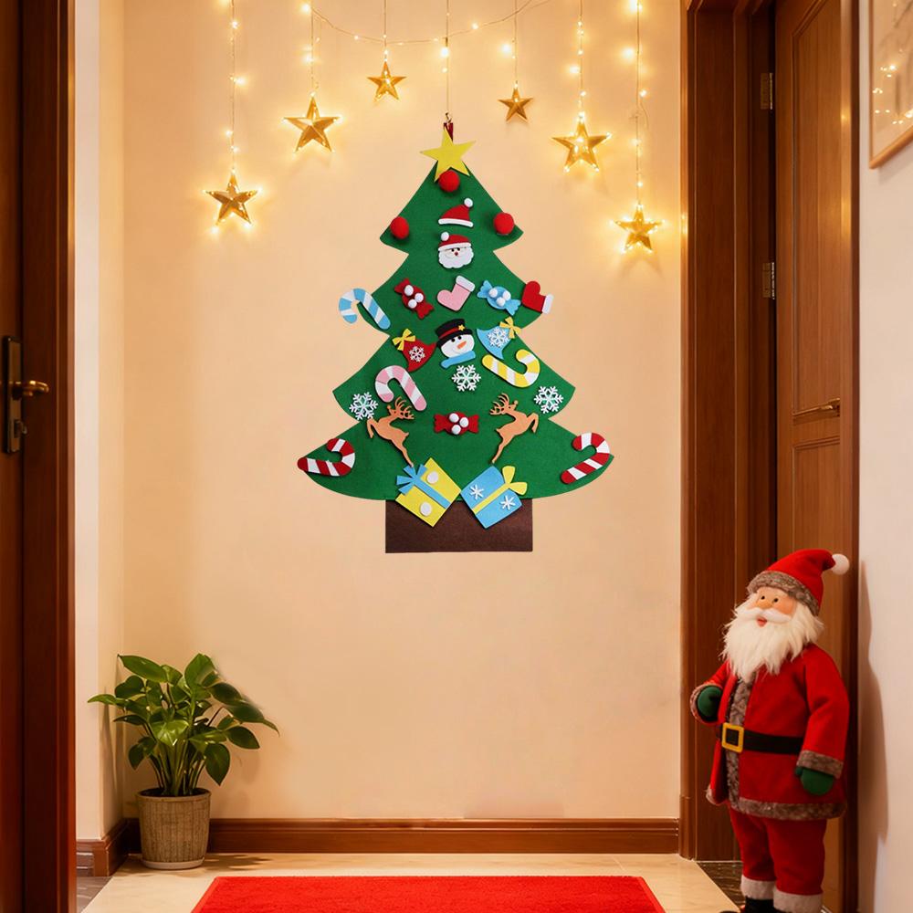 Felt Christmas Tree DIY Hanging Christmas Tree with Detachable Ornaments Wall Decor for Xmas Gifts Home Door Decoration