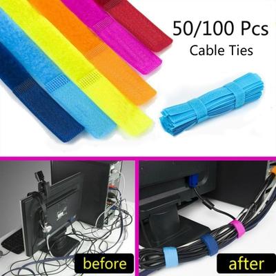 Candy Color Reusable Nylon Velcro Curve Loop Cable Cord Ties Tidy Straps Computer Line Management
