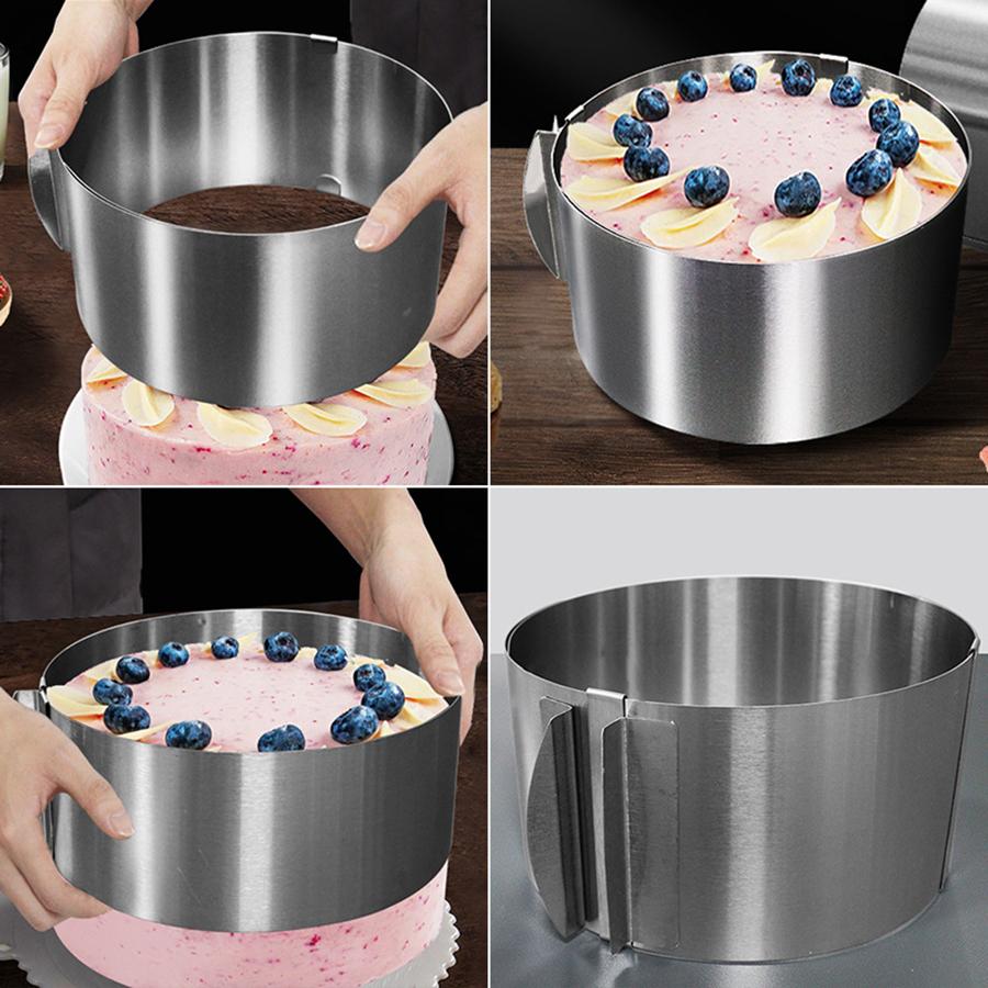 1pc 6-12inch Adjustable Stainless Steel Cake Baking Ring with 8/10cm Transparent Cake Collar Kitchen Dessert Making Tools