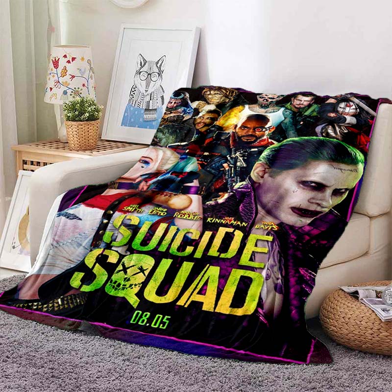 This 3DThe new Suicide Squad printed blanket is a warm and comfortable flannel blanket suitable for bedrooms, sofas, beds, chai