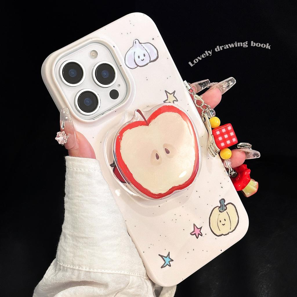 Film with Bracket for iPhone 15 16 Mobile Phone Case 14promax Cute Fruit and Vegetable Graffiti 11 Hard Cover 12 High-Quality