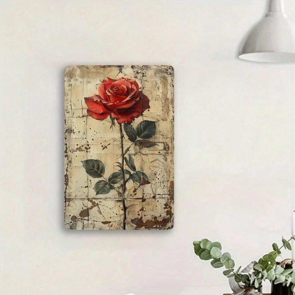 Vintage Rosen Blechschild - Premium Aluminium Wanddeko, Rustikales Bauernhaus 8x12 Wetterfest