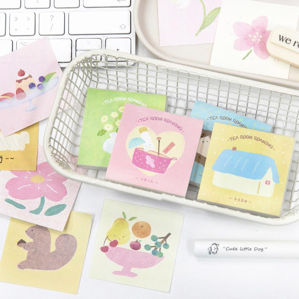 50sheets Tea Room Roaming Series Kawaii Cartoon Small Pattern Memo Paper DIY Handmade Scrapbook Aesthetic Craft Paper