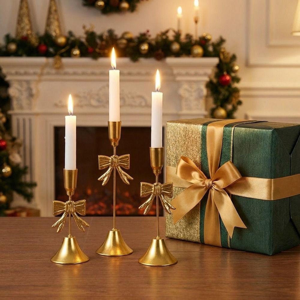 Vintage Candle Stands Electroplated Candlestick Holder Bowknot Candle Holders  Table Decor