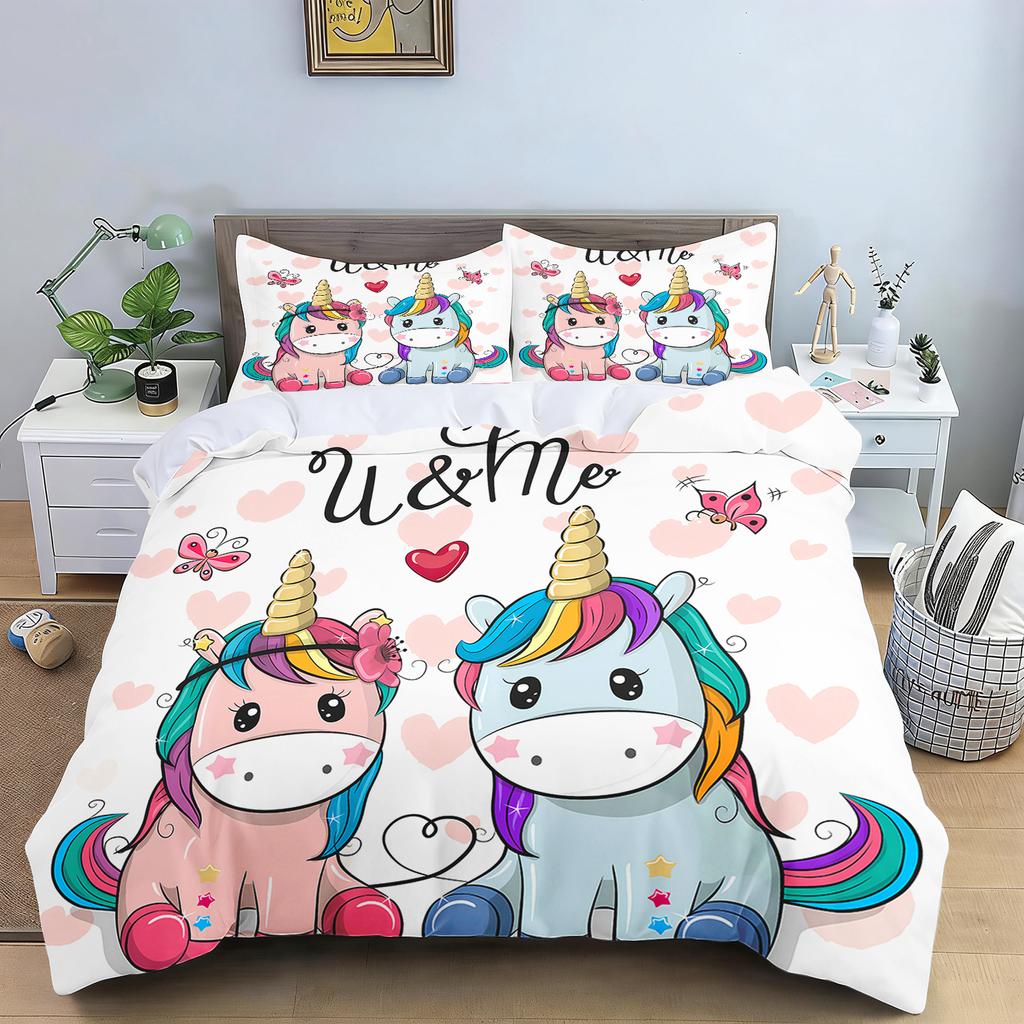 Ballet Girl Unicorn Bedding Set Pink Dancer Print Duvet Cover for Girls Bedroom Decor