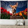 Cartoon Puppy Flower Sea Tapestry Wall Hanging Animal Hippie Tapiz Kawaii Children's Room Art Minimalist Decor