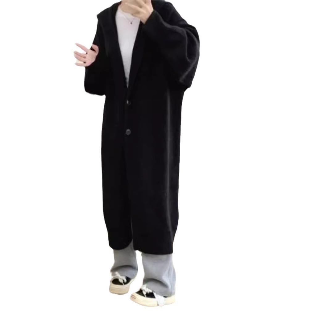 Large size cardigan simple and versatile lazy style soft waxy medium and long hooded sweater jacket women's new autumn and winter models