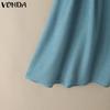 VONDA Summer Women Sleeveless Belt Waist Casual Pleated Dress