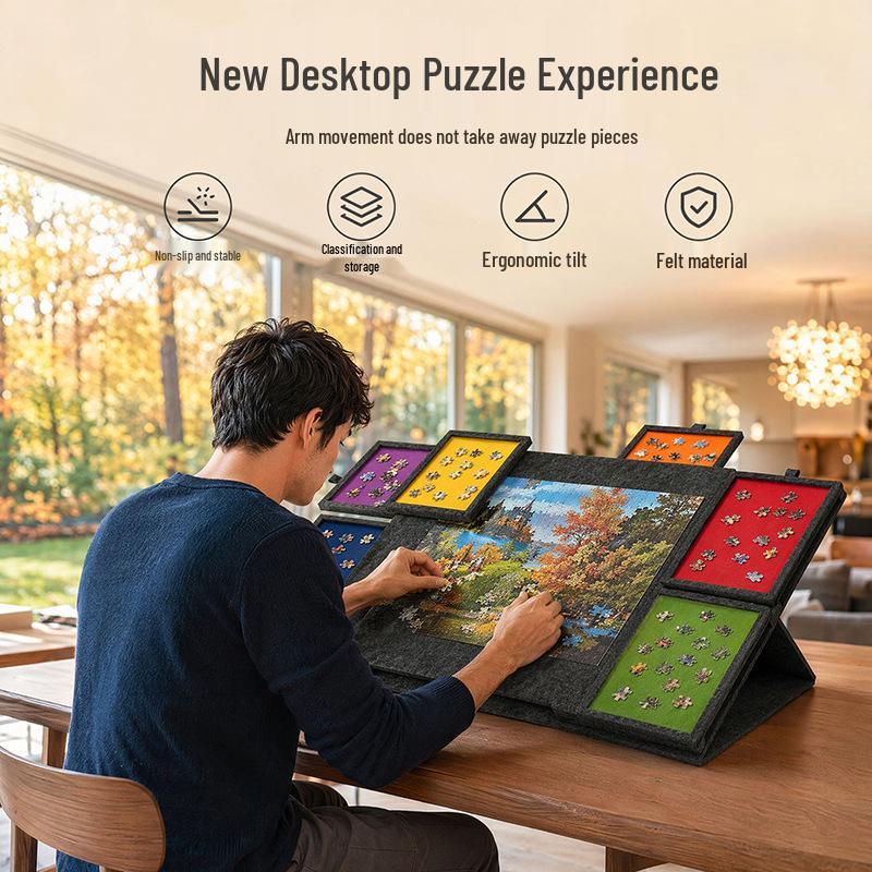 Folding Cross-Stitch Puzzle Workbench with Felt Surface - Educational Toy & Storage Solution