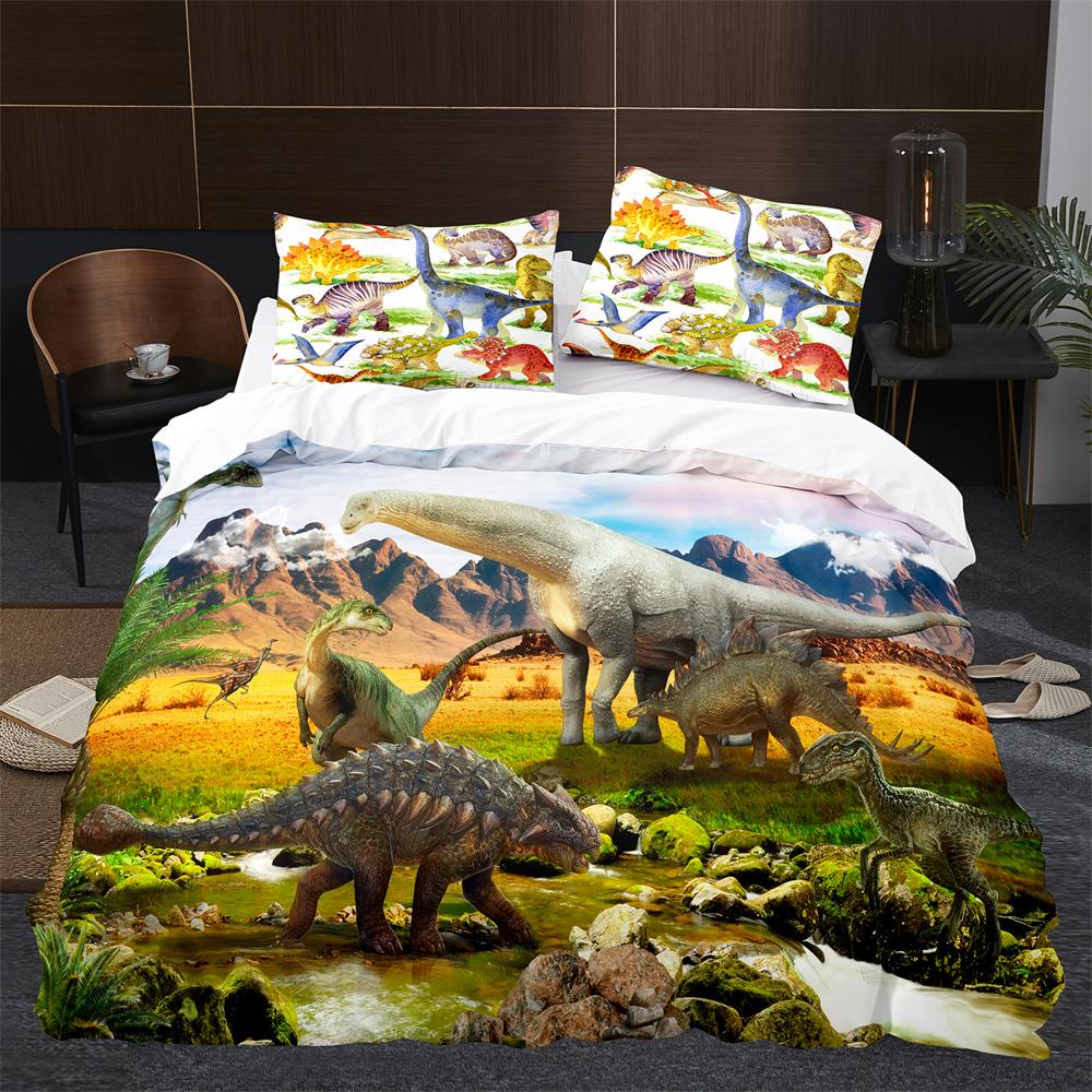 Cartoon Dinosaur Duvet Cover King Queen Size Jurassic World Theme Bedding Set For Kids Boys Ancient Animal Polyester Quilt Cover