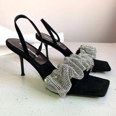 Sandalen für Damen 2025 Sommer Neuer Stil Schlanke Absätze Hohe Absätze Damen Strass-Sandale Damen Hausschuhe Damen Designer-Sandalen