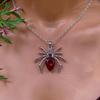Personality Gothic Dark Imitation Spider Red Crystal Pendant Necklace for Men Women Halloween Party Collar Chain Jewelry Gifts