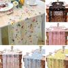 Embroidered Flower Table Runner Sheer Mesh Gauze Tablecloth for Spring Summer Delicate Floral Lace Table Decor for Wedding Party Dining Table