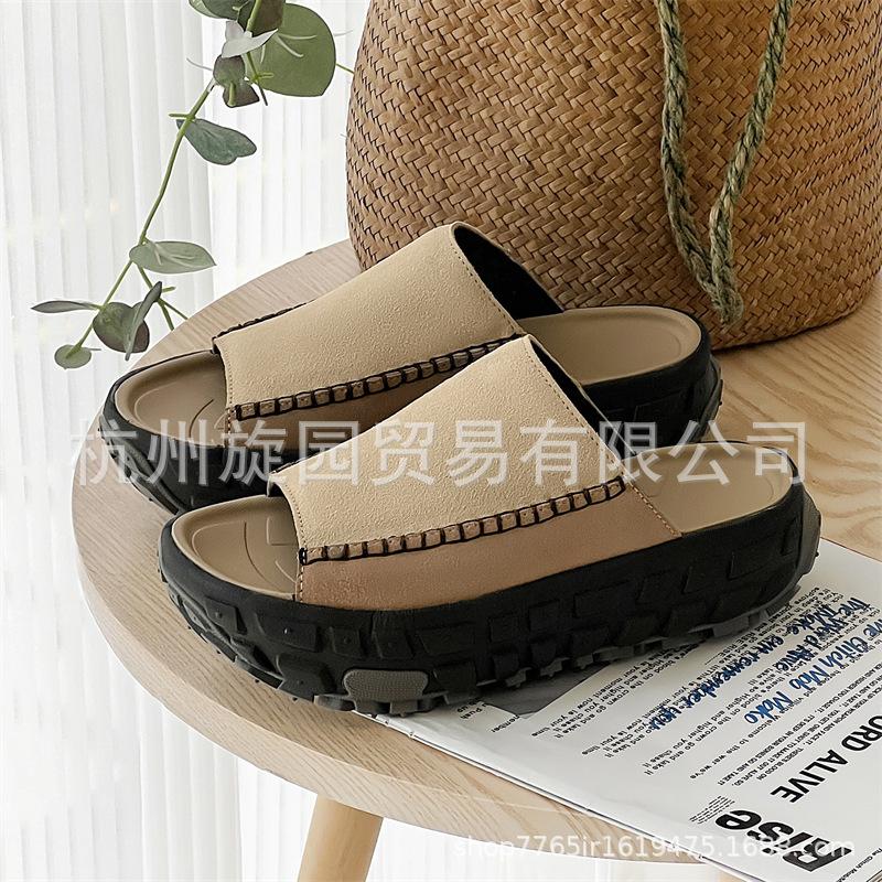 3302U Home Slippers Women's Summer High-quality Version Thick-soled Heightening Tire Shoes Leather Versatile Women's Shoes
