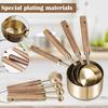 8 Pcs Stainless Steel Measuring Cups Spoons Wooden Handle Coffee Measuring Spoon Set Gold Measure Cup Baking Tools for Kitchen