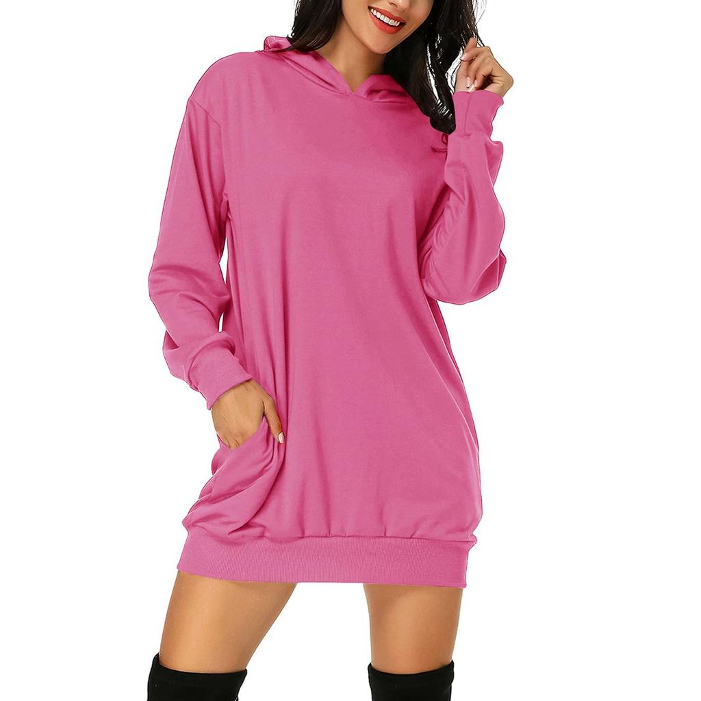 Women's Sweatshirt Printed Dress Hoodie Bag Pocket Long Sleeve Dress Hoodie Color Hoodie