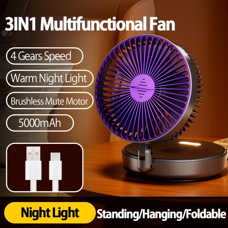 Foldable Wall-Mounted Fan Portable Desktop Fan With LED Light USB Rechargeable Portable Air Circulation Fan 4 Gears Adjustment