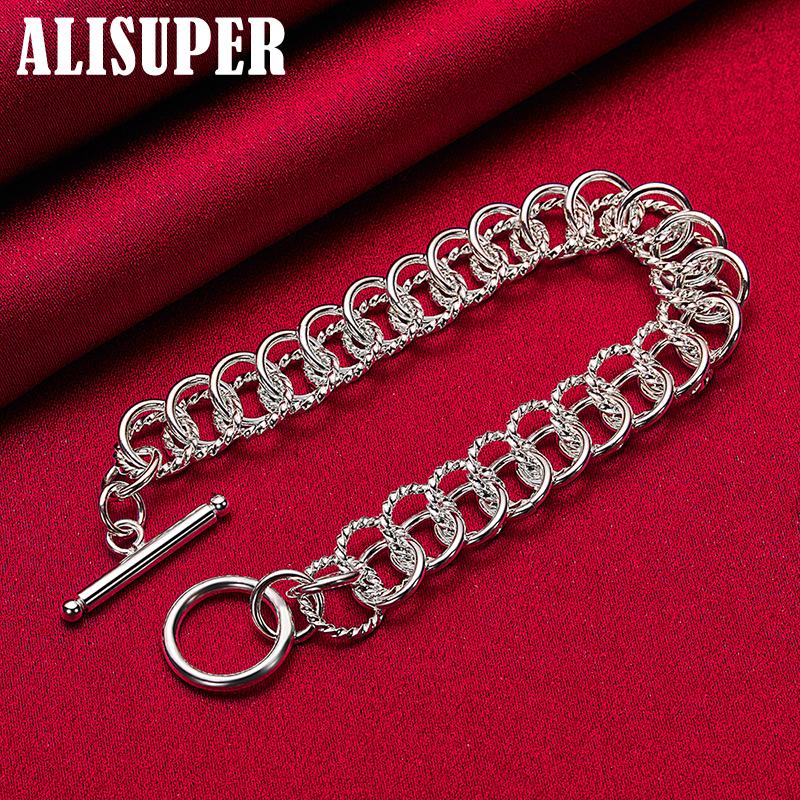 925 Sterling sølv runde sirkelkjede OT spenne armbånd smykker