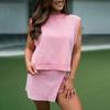 Women's Summer Cotton Two Piece Outfits Sleeveless Tank Top And Mini Split