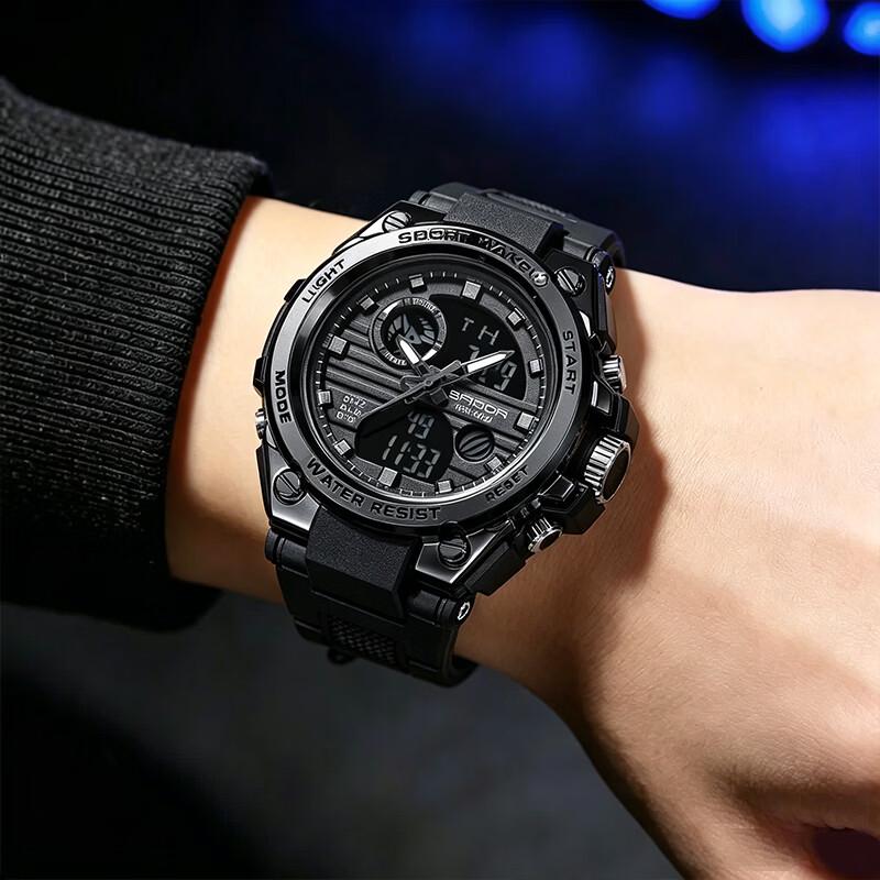 ABORNI Men s Black Warrior Dual Display Waterproof Watch