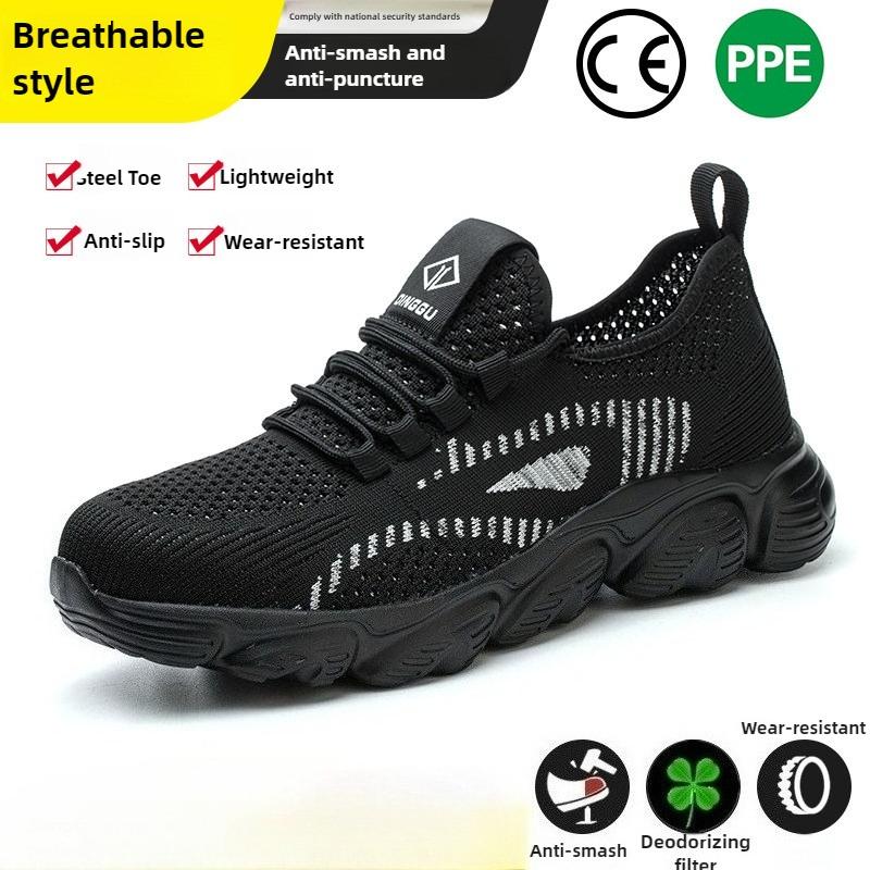construction summer safety shoes for men lightweight Breathable mesh work shoes anti-slip anti-puncture steel toe work sneakers