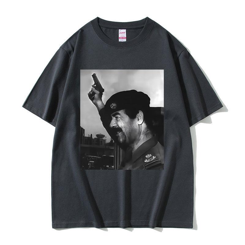 

2025 Summer Saddam Hussein with Gun Funny Meme T-shirts Men Women Fashion Oversized Unisex 100% Pure Cotton Printed T-shirt XL
