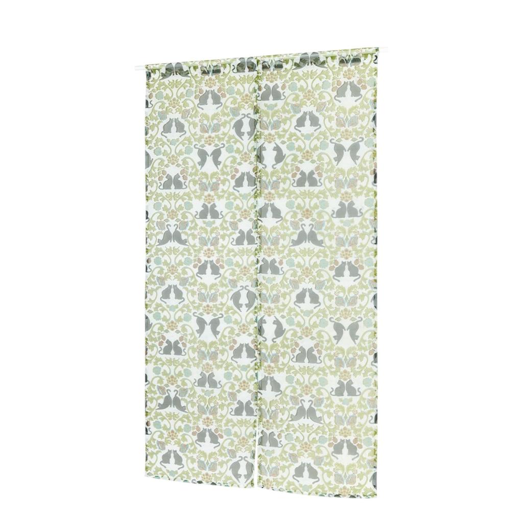 Tomo Corporation Noren Green Cat Room Curtain, Meowbesk, Design, Long, Sheer, Divider, 85x150cm, 12225-870-347