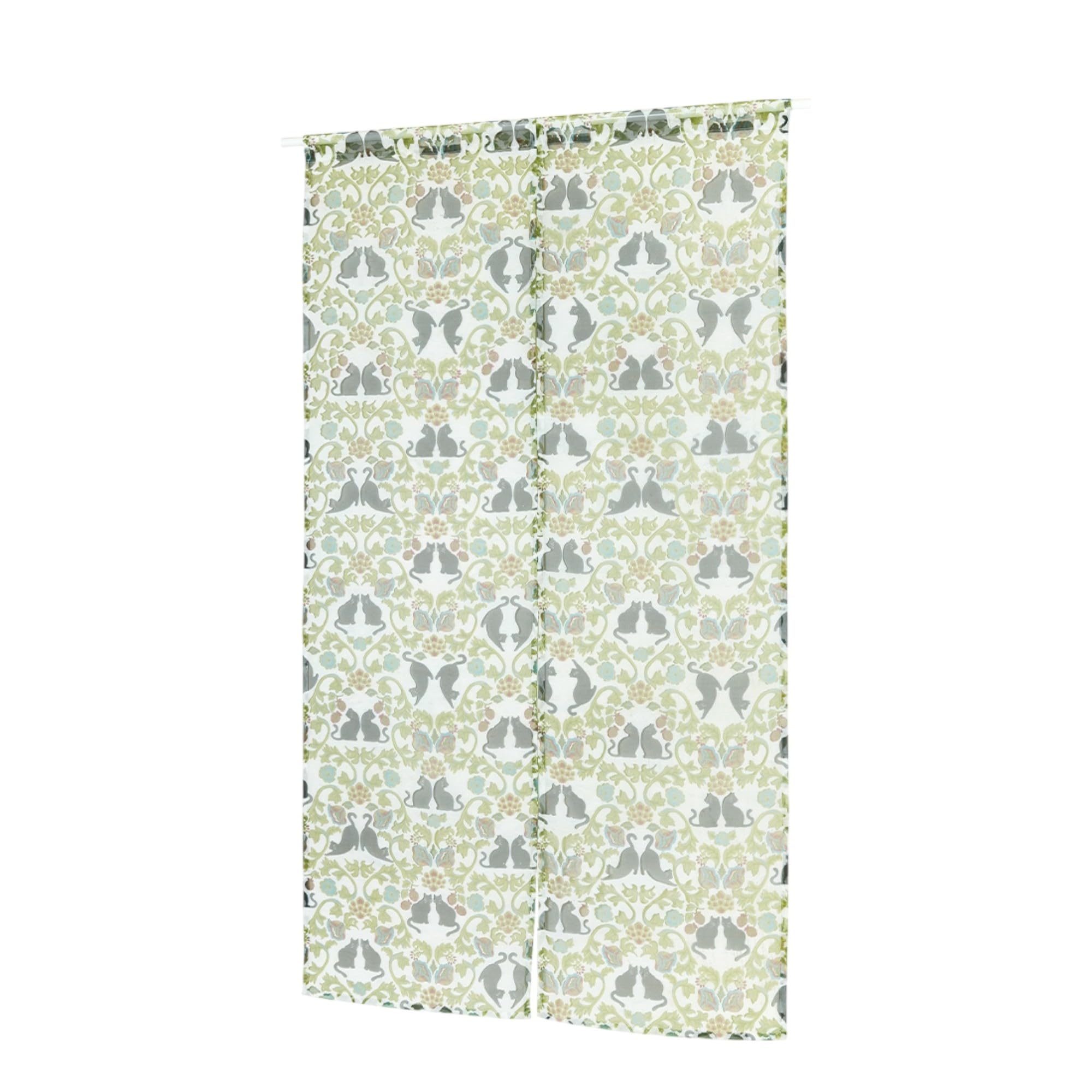 

Tomo Corporation Noren Green Cat Room Curtain, Meowbesk, Design, Long, Sheer, Divider, 85x150cm, 12225-870-347 зелёный