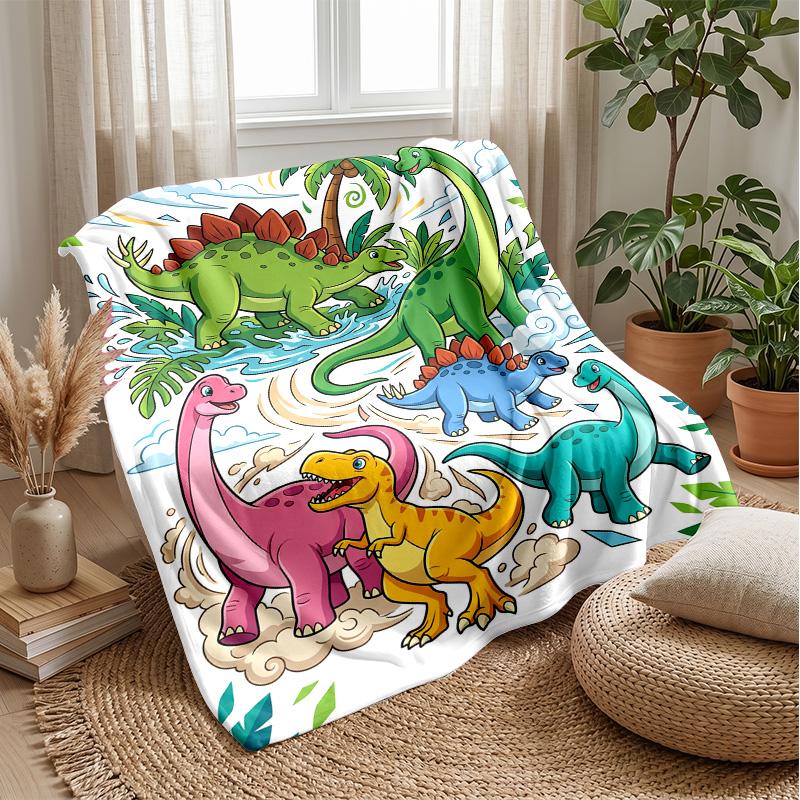 Dinosaur Adventure In Volcanic Land Blanket Personalized Name Flannel Blanket Soft Cozy Plush Throw for Sofa Bed Lightweight Home Decor