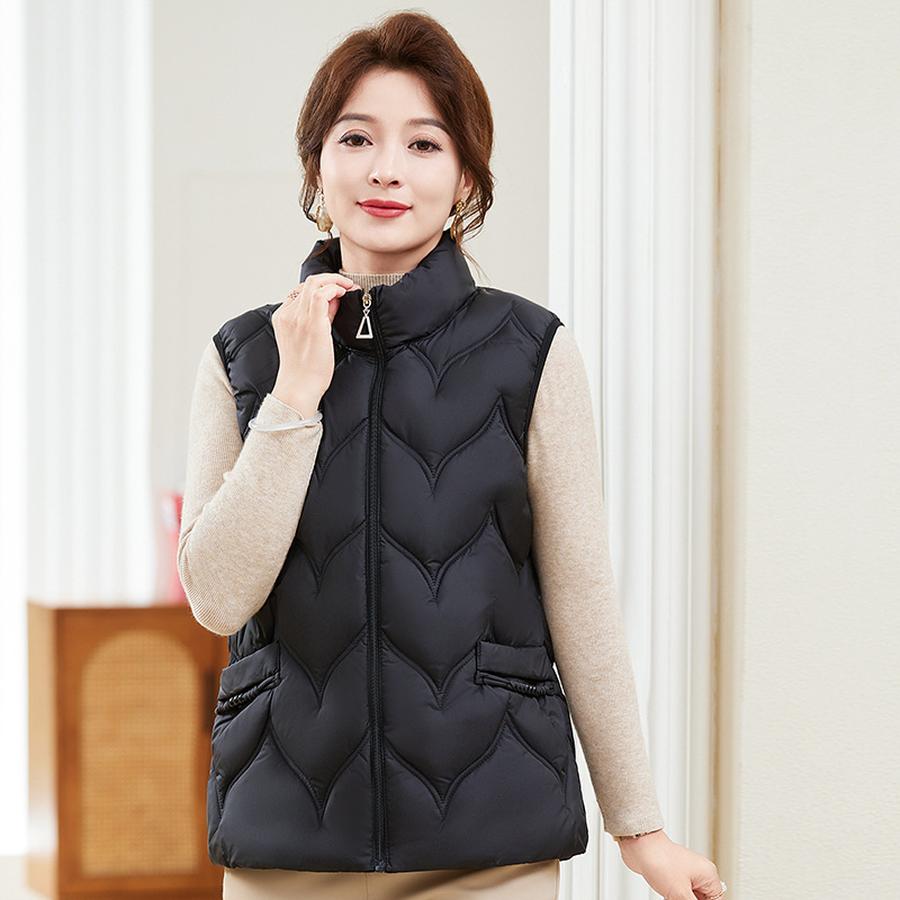 Autumn Winter New Cotton Padded Vest for Moms Plus Size Stand Collar Cotton Jacket Warm Top for Women