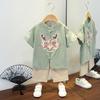 Completo Estivo da Ragazzo a Maniche Corte Stile Cinese per Bambini Hanbok Bello Completo Tang Cotone Lino Sezione Sottile di Abbigliamento Antico