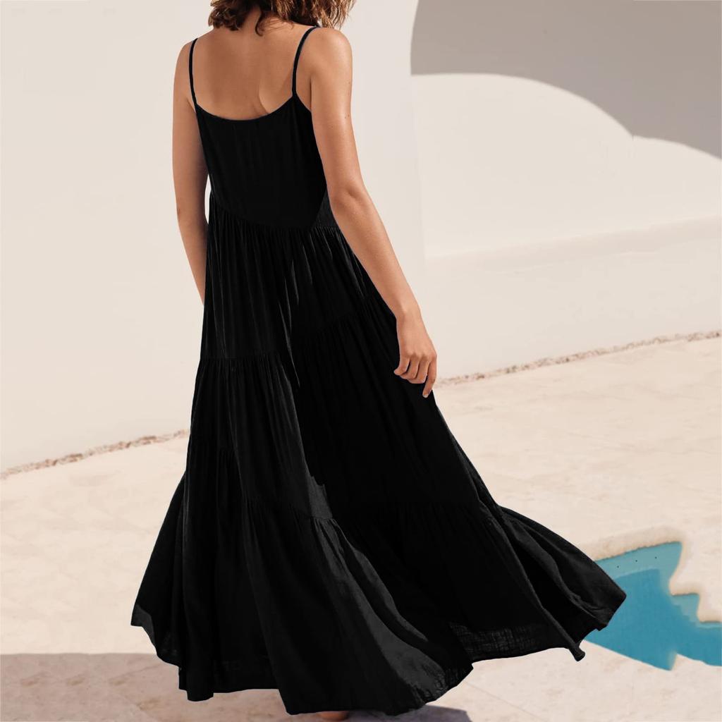 Dámské pevné bohémské ležérní plážové šaty Nepravidelné skládané plážové dlouhé šaty