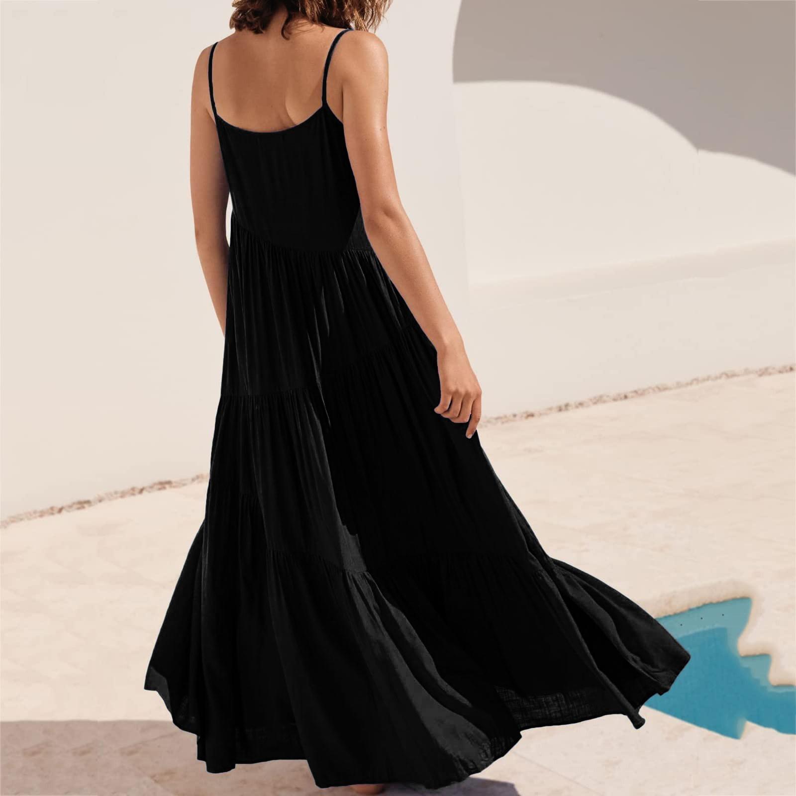 Женское однотонное богемное повседневное пляжное платье плиссированное нерегулярное — фото 4