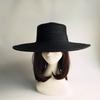 Black Big Brim Flat Top Top Hat Women'S Summer Shade Holiday Beach Sun Straw Hat French Vintage Foreign Trade Seaside