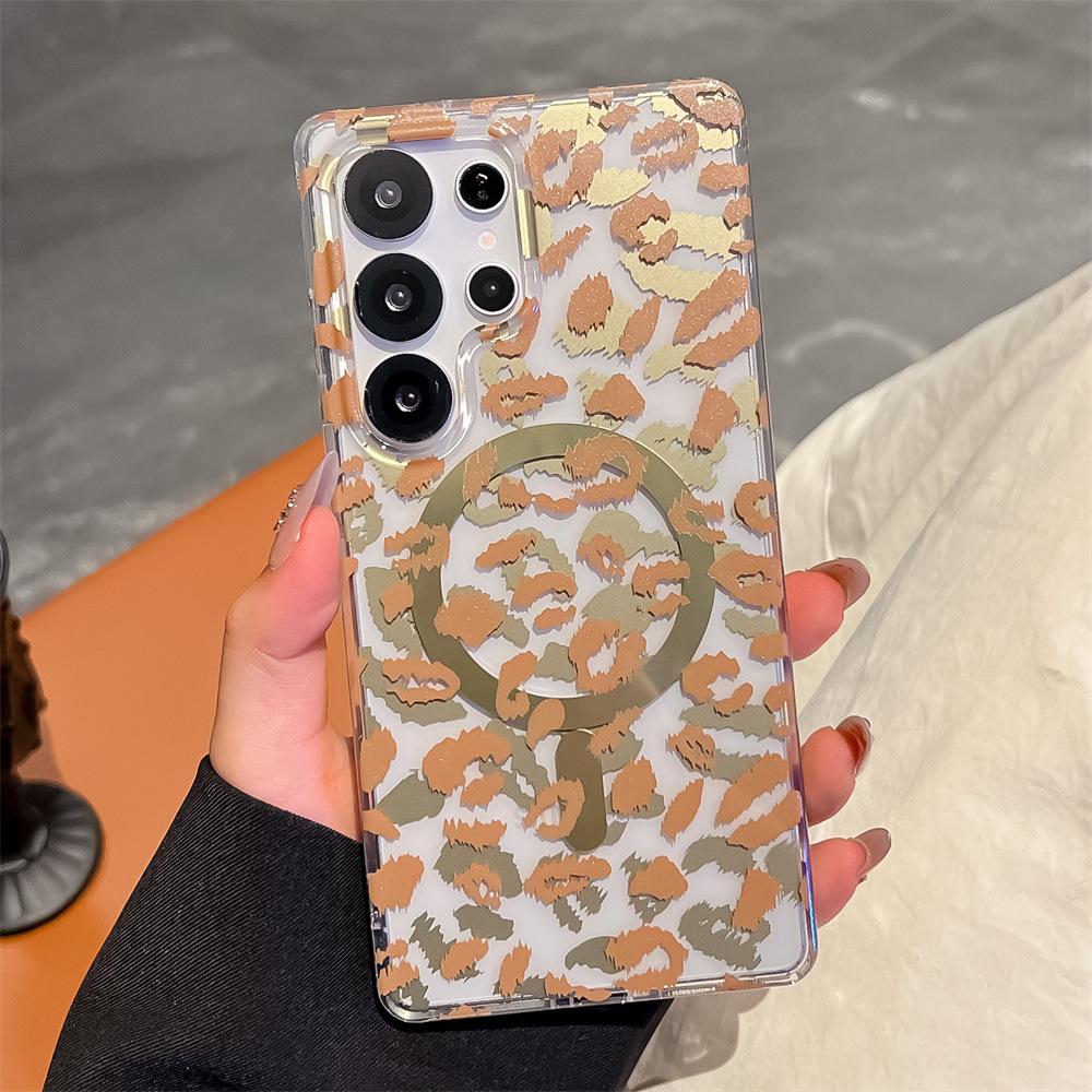 New Model Suitable for Samsung S25 Ultra Magnetic Phone Case Light Luxury Leopard Print Samsung S24FE Protective Case S25Plus