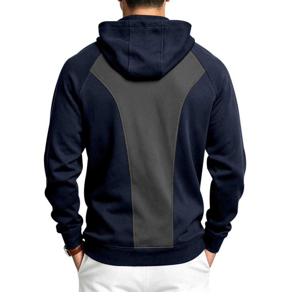 Men's Loose Fit Color Block Hooded Zip-Up Sweatshirt for Outdoor Workout and Fitness