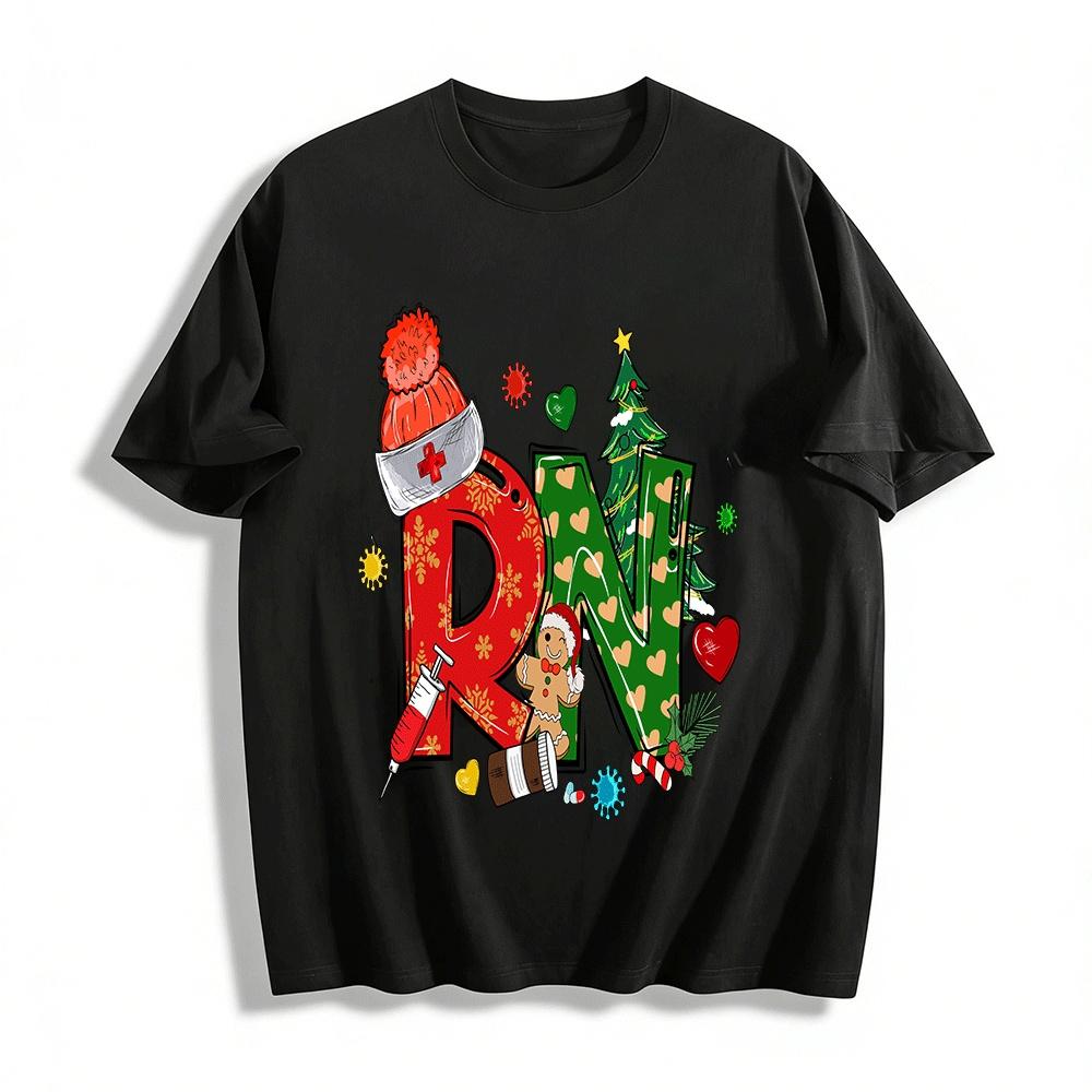 Christmas Themed Registered Nurse Graphic Top Pure cotton T-shirt XXS