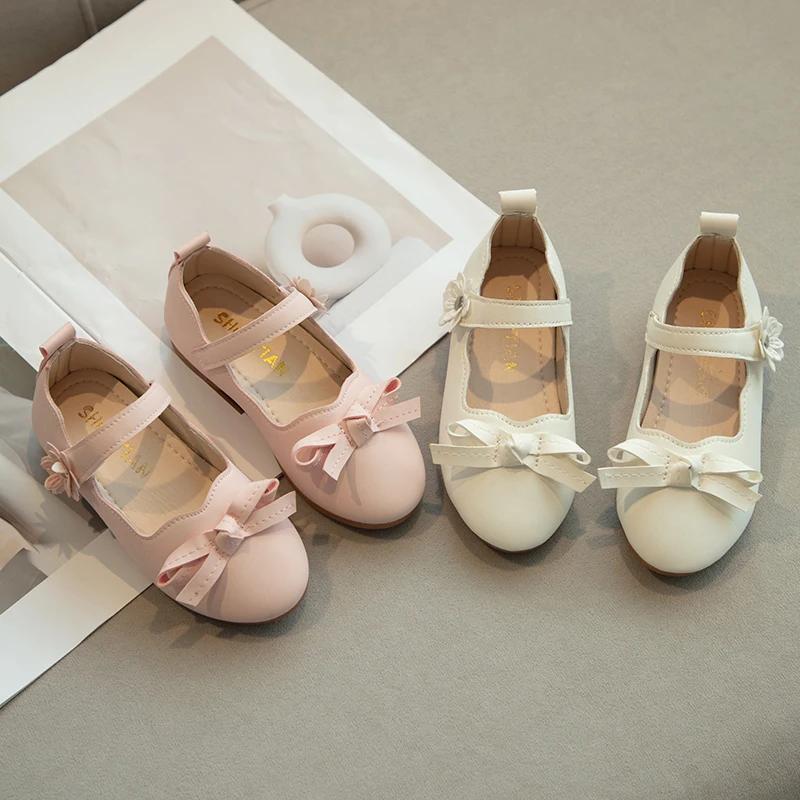 2024 Children Leather Shoes for Girl Autumn New Fashion Korean Style Soft Bottom Breathable Casual Elegant Bowtie Versatile Shoe