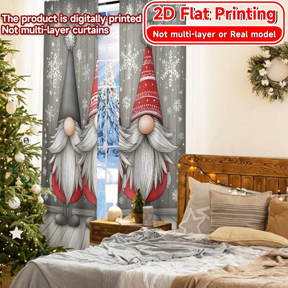 2D FLAT PRINTING 2pcs Curtains (Without Rod) Christmas Gnomes with Snowflakes April Fools is Day Festival Fashion Curtains