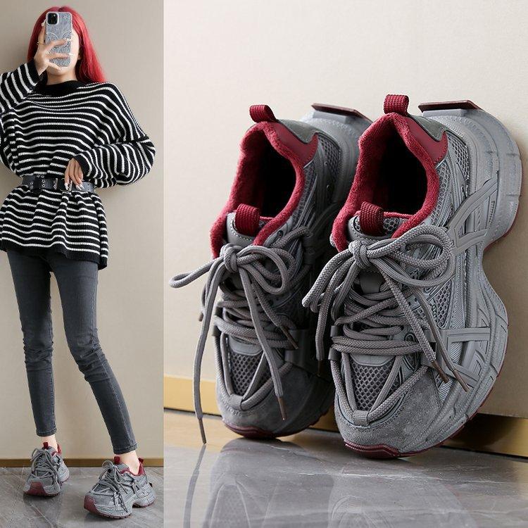 

Leather European Station strap locomotive dad shoes women s 2025 autumn and winter new platform sports shoes versatile casual shoes 40 серый