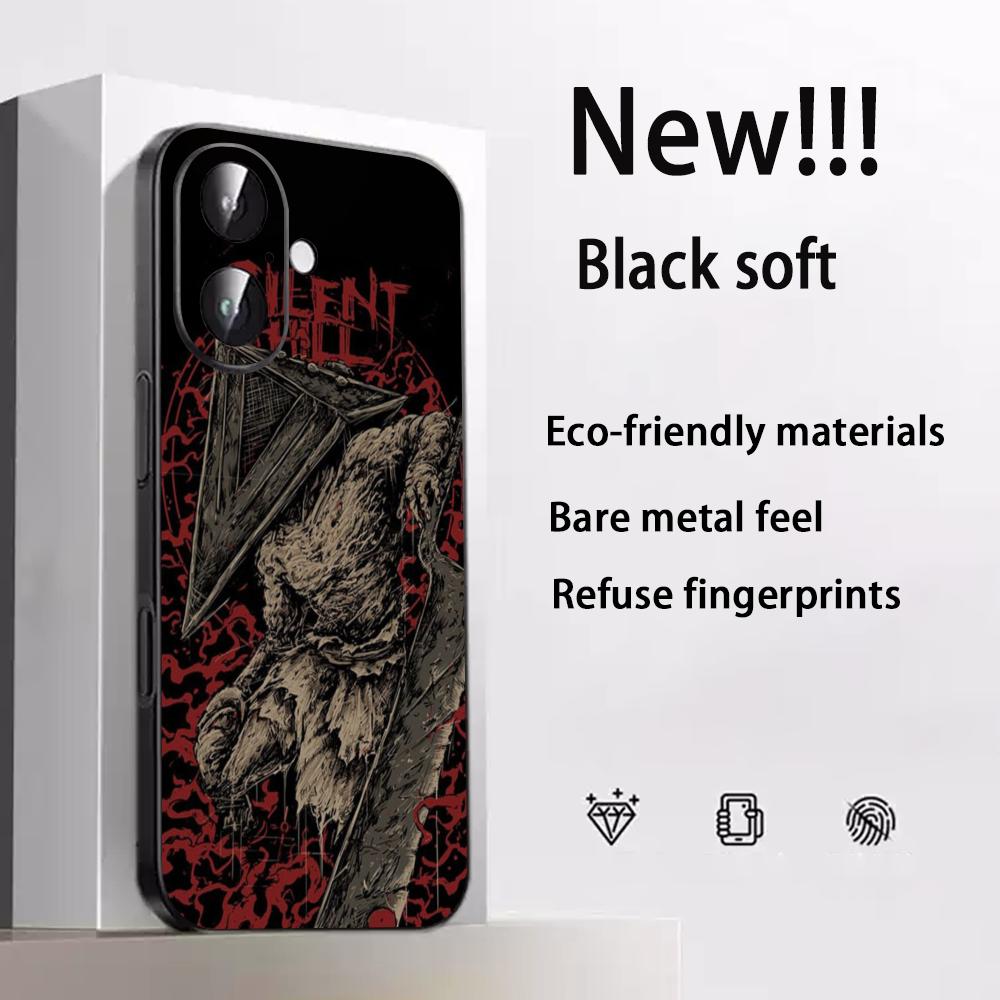 Classic thriller Pyramid Head Silent Hill Phone Case For iPhone 17 16e 15 14 13 12 Plus Mini Pro Max Soft black Shockproof Cover