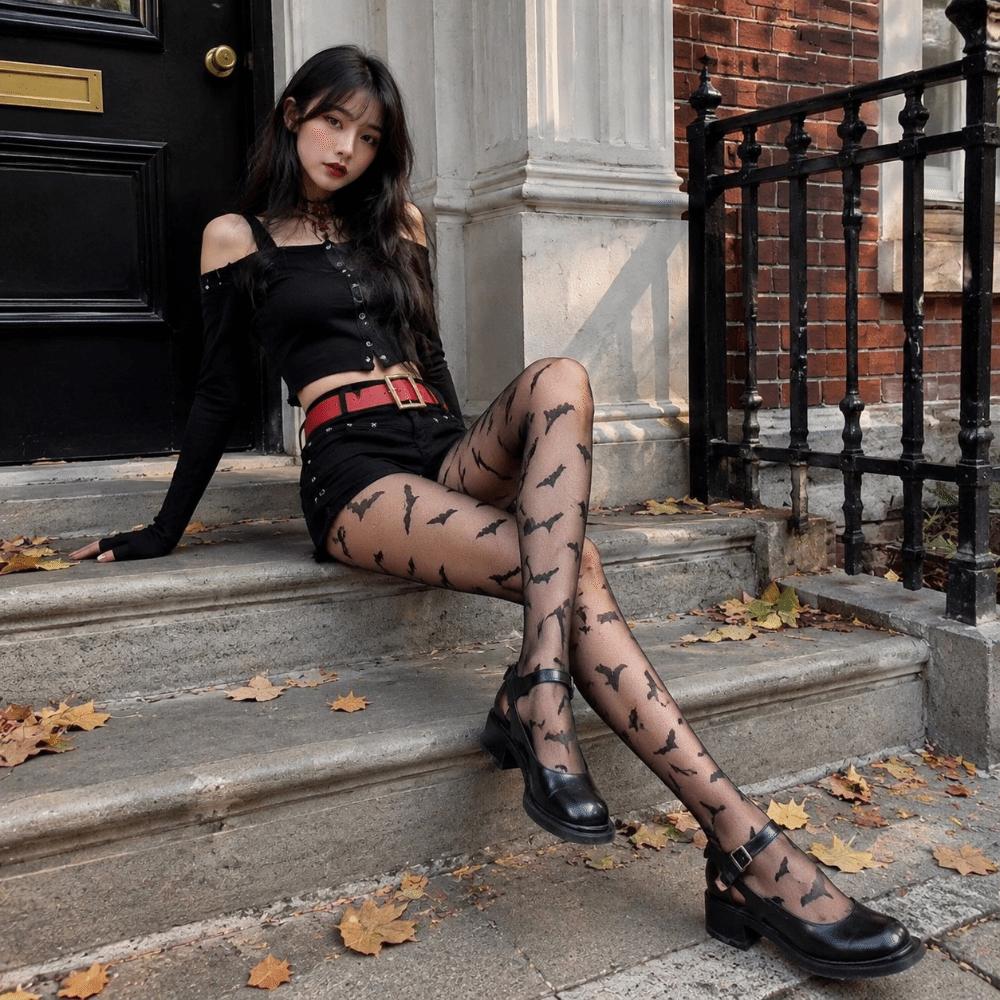 Spider Web Halloween Pantyhose Elasticity Stockings Bat Pattern Tights Alternative Fashion