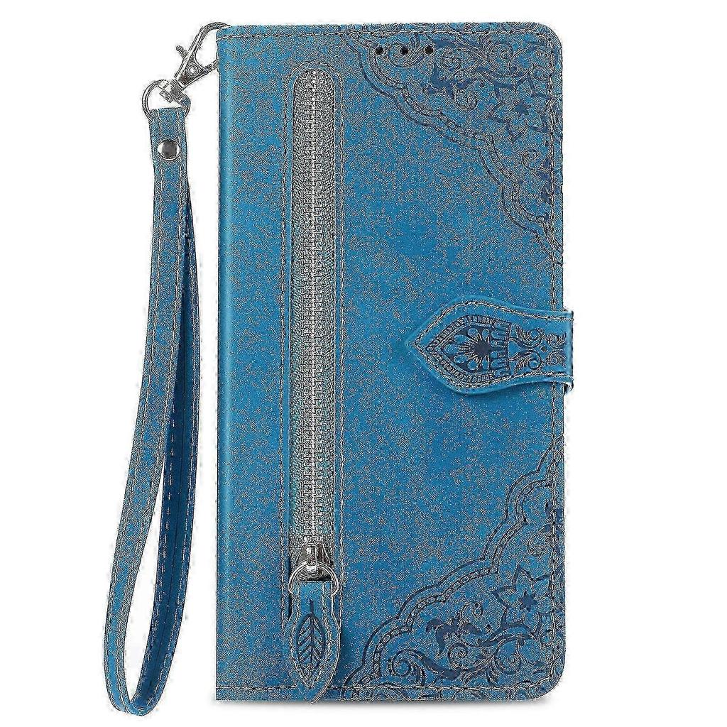 Emed Flower Zipper Leather Phone Case for Realme 12 Pro - Stylish Protective Cover SZRH in Blue