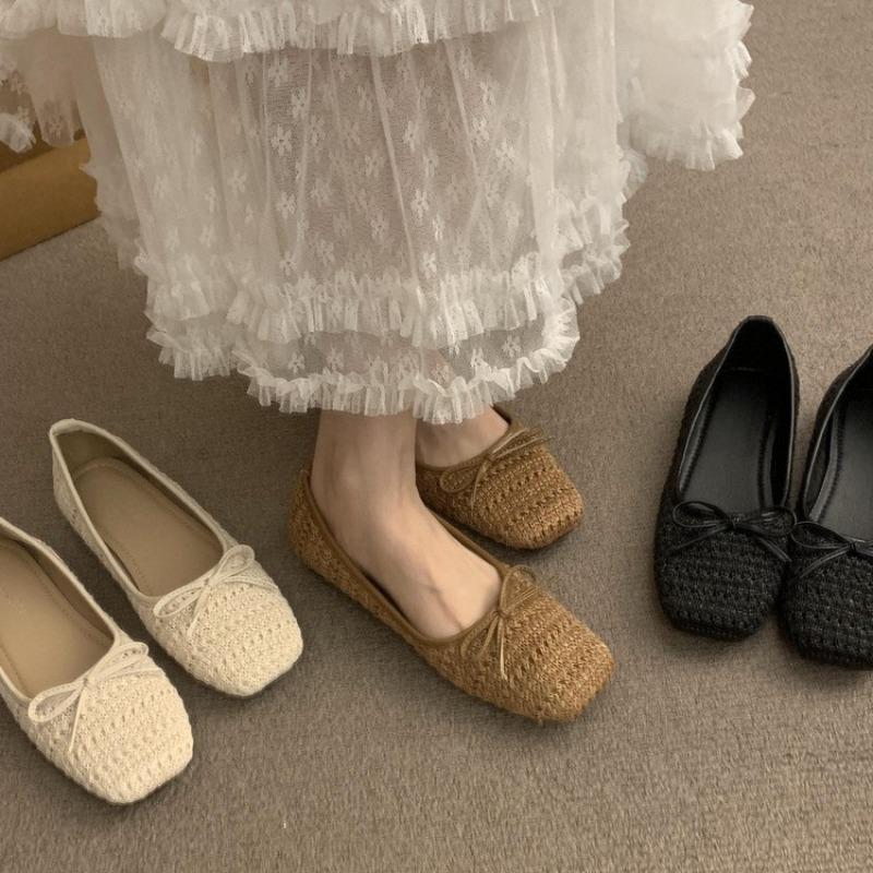 Women's Flats Fashion Ballet Flat Shoes Square Head Shallow Mouth Single Shoe New Breathable Casual Single Shoes for Women Flats