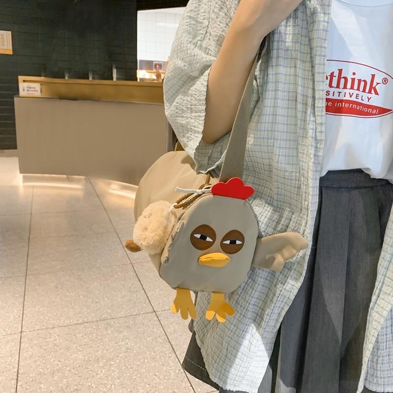 Chicken Cartoon Shaped Crossbody Bag With Plush Pendant For School And Outing